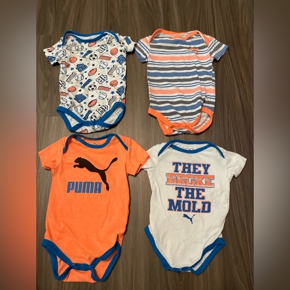Puma Kids Bodysuit Set - Orange, Blue, White and striped size 3/6M